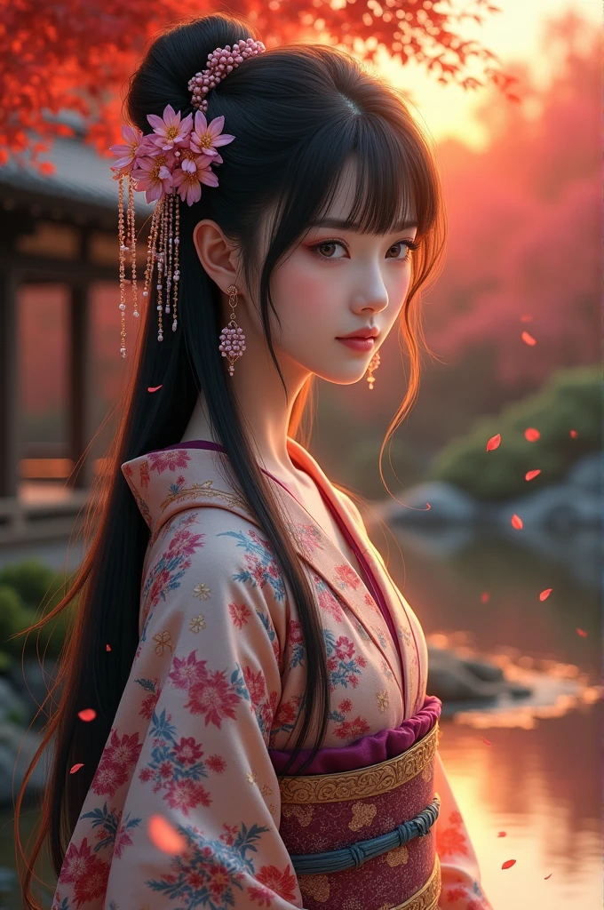 Beautiful Japanese woman in kimono, fantastic