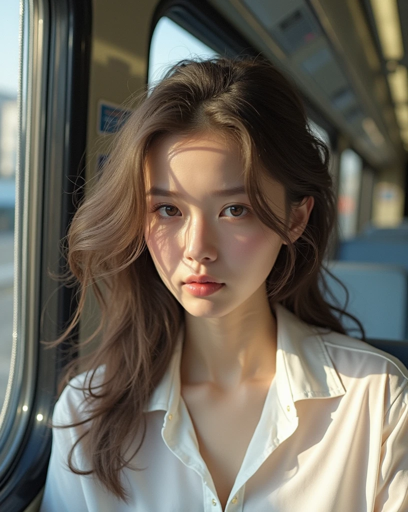 Molester、Voyeur、8k、Photo image masterpiece、Highest quality、Super Resolution、Large file size、Very detailed、High resolution、Highest quality、masterpiece、Very detailed、CG、Unified、8k wallpaper、wonderful、A masterpiece with attention to detail、Highest quality、High resolution、masterpiece、outstanding features 、8K quality、(Tabletop:1.25)、 (Highest quality:1.6)、(超High resolution:1.5)、(Genuine:1.75)、8k resolution、 (RAW Photos:1.2)、(Genuineistic:1.4)、Pale light and shadow、Dindal effect、Light on the face、Cinema Lighting、In a crowded train、A strong wind blows through the car window、Windblown Hair、((delicate feet photos))、Low angle view from the feet、1 23-year-old female、Beautiful detailed woman、Beautiful woman with light brown hair, delicate light brown hair、disheveled curly hair、((Light brown beauty))、(hair over one eye:1.3),、Incredibly cute face、Delicate eyes、And slim、Very small waist、Very detailed eyes and face、Beautiful details、Ridiculous、((short sleeve, extremely thin shirt, collared shirt, white skirt, black lace thong, shiny silk thigh-highs, ))、Wearing high heels、 (She is looking at the window、Anxious expression、I can't hide my bewilderment、No one will help you、Filled with sadness、blush, open mouth, shy, embarrassed, cute face blush embarrassed),Illumination from below、The inside of the skirt is clearly visible..、Favorite Images、Black lace thong peeking out from under the skirt Voyeur、camel toe,