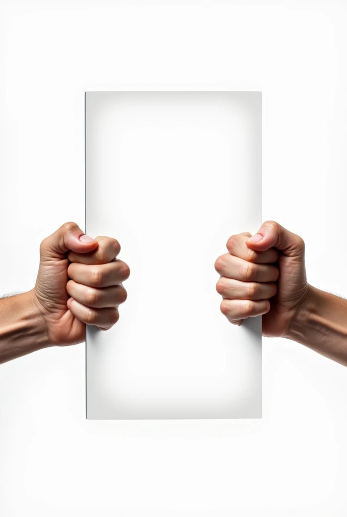 Hands in foreground squeezing an invisible rectangle, that the image is in png, that the background is white and the hands come from the sides of the image, and the invisible square that squeezes as if it wanted to crush it, that the box being squeezed is invisible, don't see. Let the hands not contain shadow or anything. El rectangulo que e aprieta don't see y las manos vengan de los lados, part of the arm being seen. that the hands are open and in profile. Hands should be open and in profile and squeezing sharply.