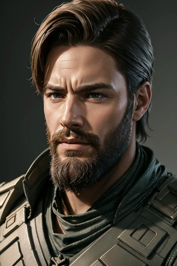 4k realistic bust sculpture wallpaper simulating, Soldier boy, a man with a beard