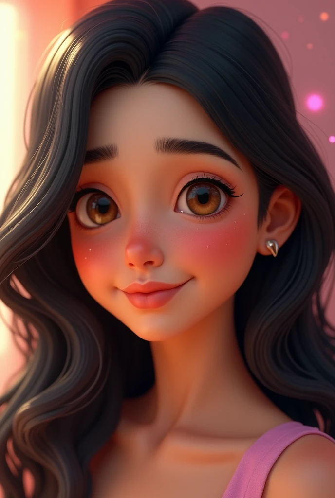An image similar to the game The Sims, of a woman with long black hair, brown eyes and fair skin, only face image