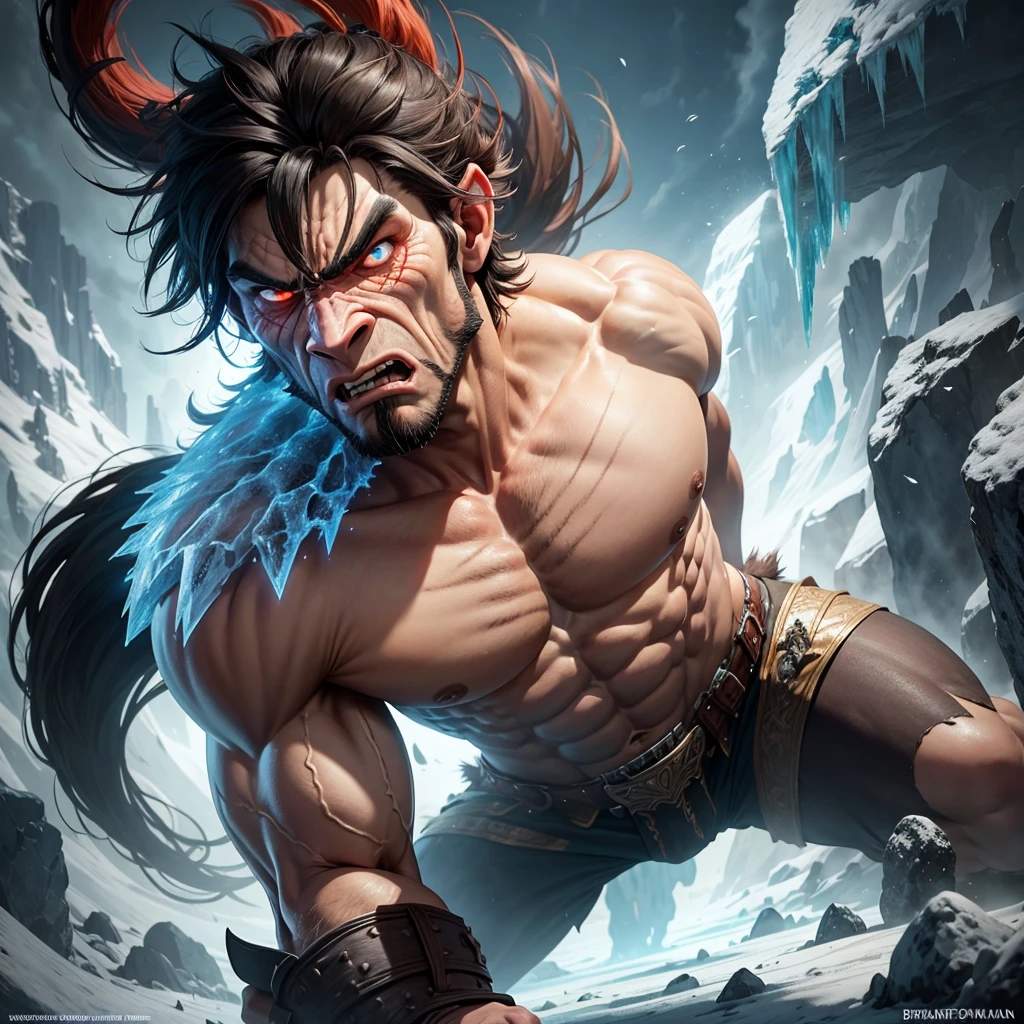 Ice age muscular brave angry warrior