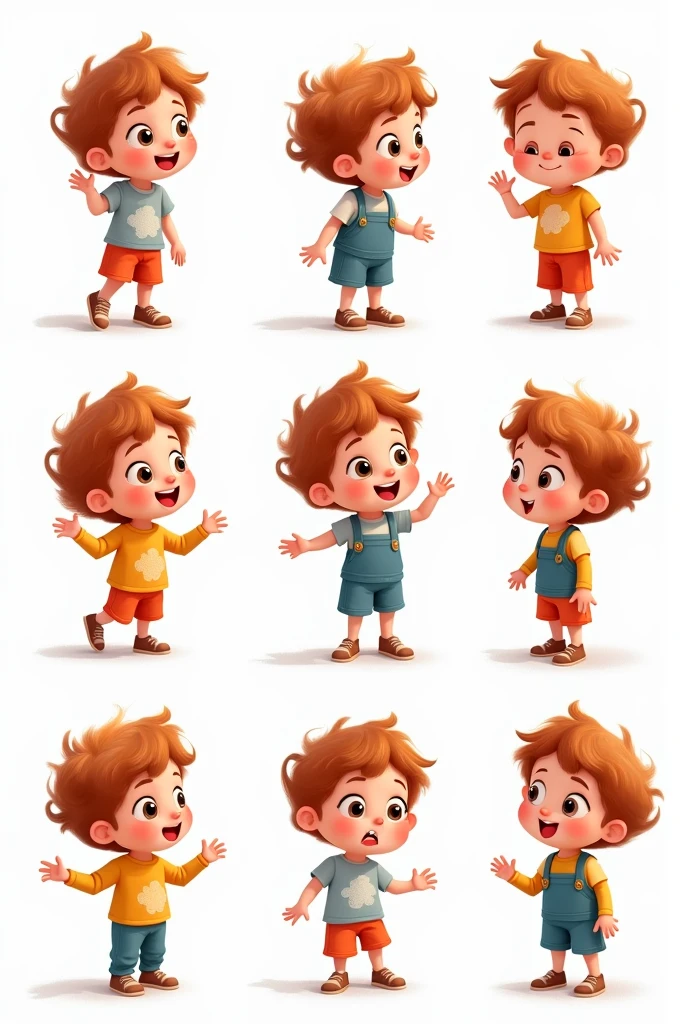 generates ten images of a 2d child with no background and only half of his body and different expressions and poses