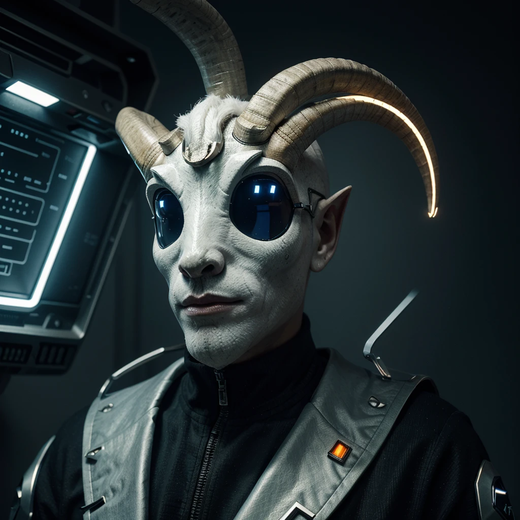 "Create a highly detailed 3D illustration of man a goat's head designed as an NFT, with a futuristic and high-tech theme. The man goat head should be blue in color and represent a powerful, authoritative figure, like a CEO. The design should incorporate elements of RAM (computer memory), making the horns and other features of the goat head look like intricate, glowing circuits and chips. The overall style should be sleek, modern, and slightly abstract, with a blend of organic and mechanical textures."
