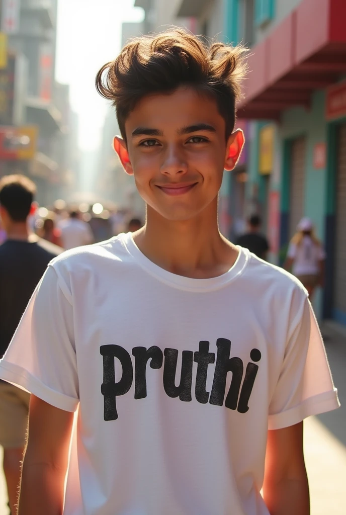 A attitude boy age "19"
T shirt colour is "white"
Very handsome
With his devil smail
T shirt name is"Pruthi"