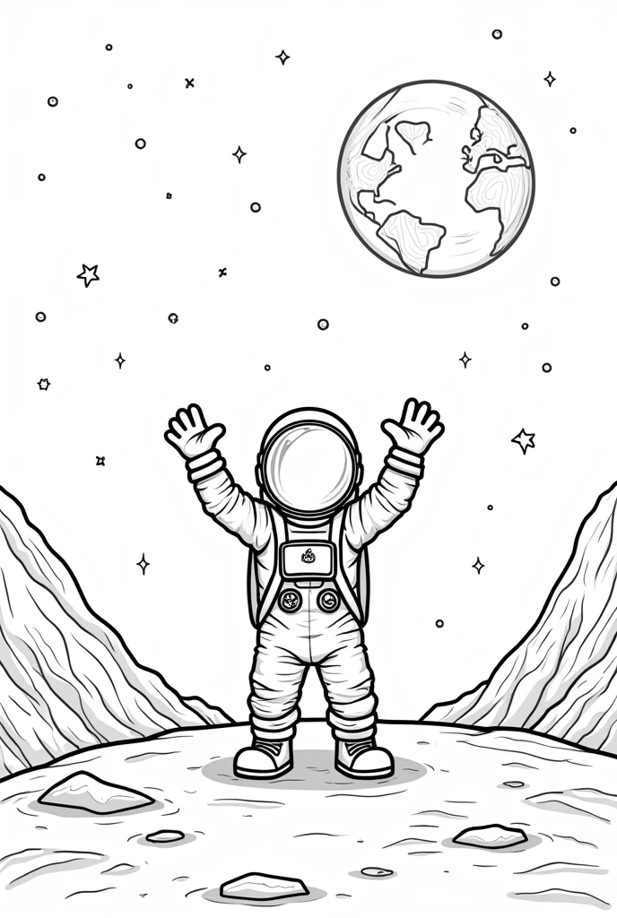 Astronaut on the moon coloring page black and white