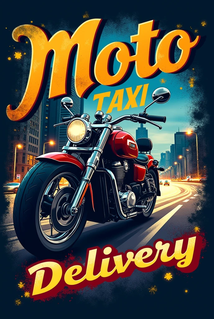 Design for a sweatshirt that has a motorcycle and says moto taxi delivery 