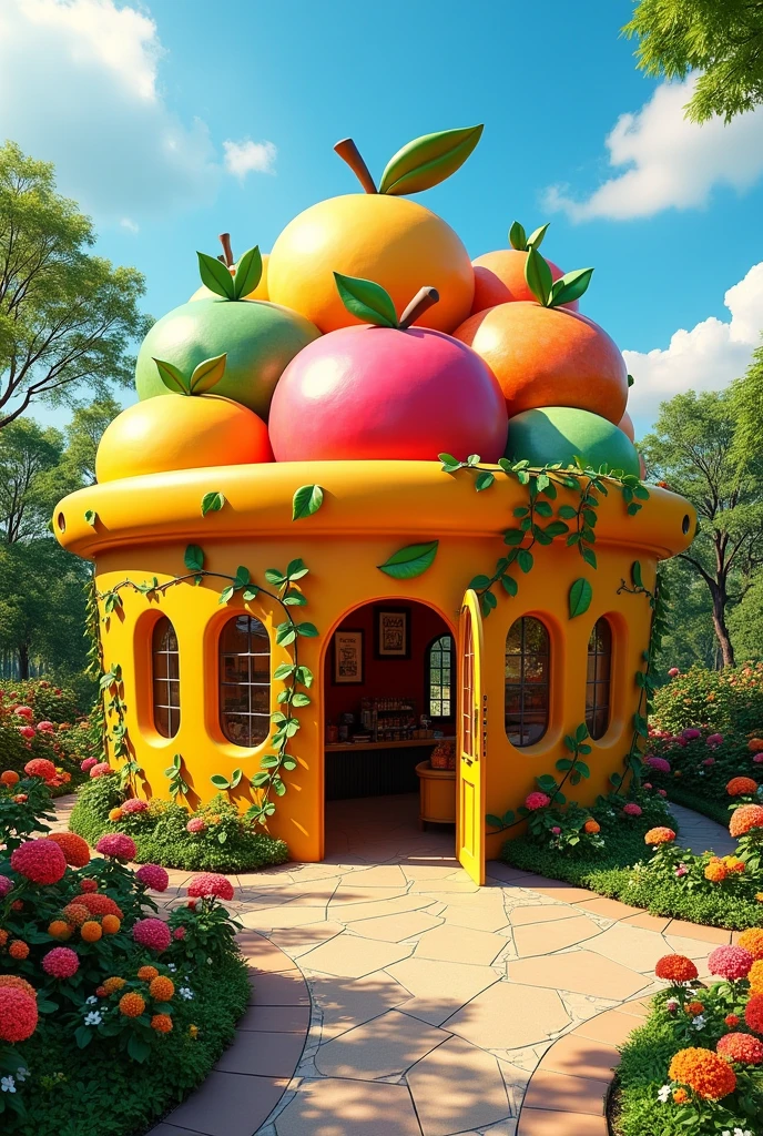 An architectural structure inspired by fruits for the sale of fruits