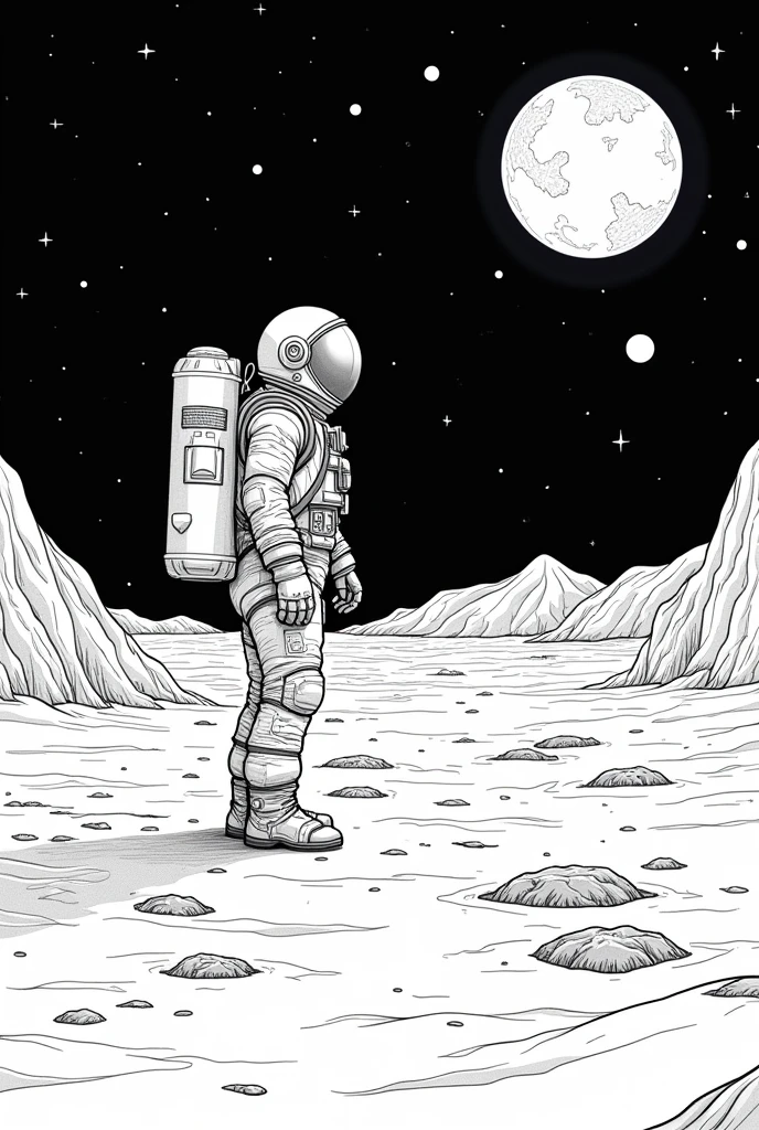 Astronaut on the moon coloring page black and white