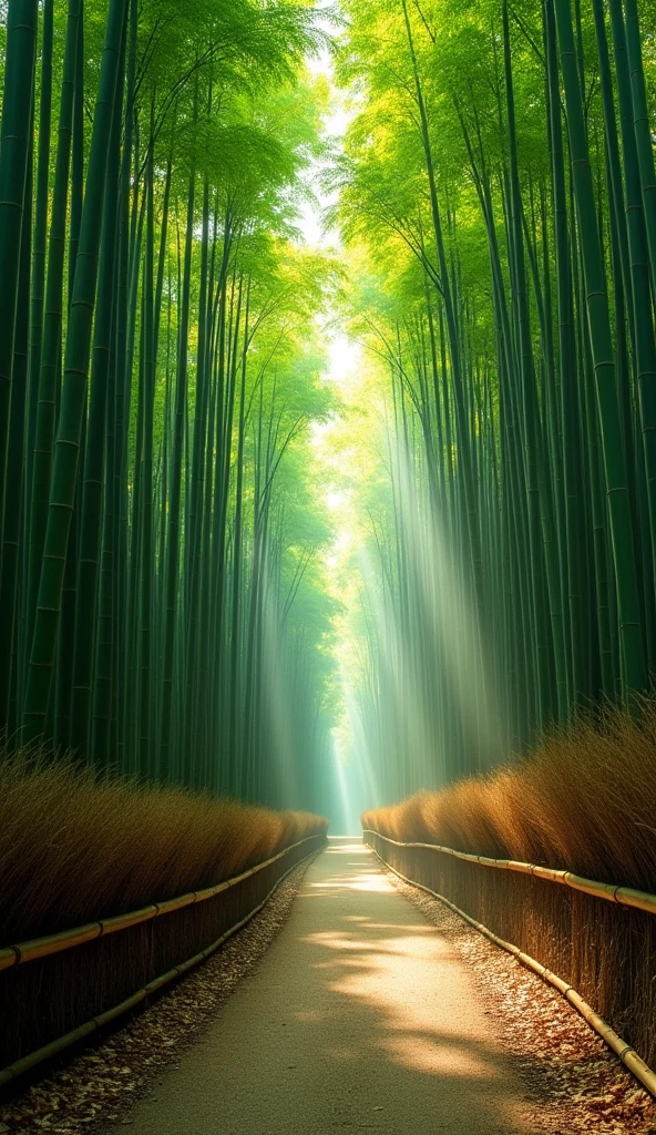 The bamboo forest in the early morning is quiet and peaceful。A winding path runs through it,Green bamboo forests on both sides tower into the clouds,The branches and leaves are whirling,Swaying gently in the wind。The sun shines through the gaps,Casting mottled light and shadow on the ground,Adds a little vitality to the tranquility。
Stroll along the trails,Light on your feet,Stepping on the soft dead leaves makes a slight crunching sound。The air is filled with the unique fresh breath of green bamboo,It's heartwarming。Occasionally you can hear the cheerful chirping of birds in the distance,Intertwined with the sound of rustling bamboo leaves,It forms a leisurely and tranquil pastoral picture.。
The entire bamboo forest is like a green and tranquil treasure house,Exudes a simple and mysterious atmosphere。Be in the middle of it,It’s like entering a paradise that goes back in time,Far away from the hustle and bustle,Only the tranquility and beauty of nature remain。Such a bamboo forest scenery,It will definitely give people a refreshing feeling、A refreshing experience。