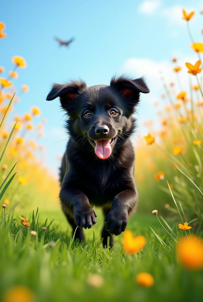 Happy young black dog