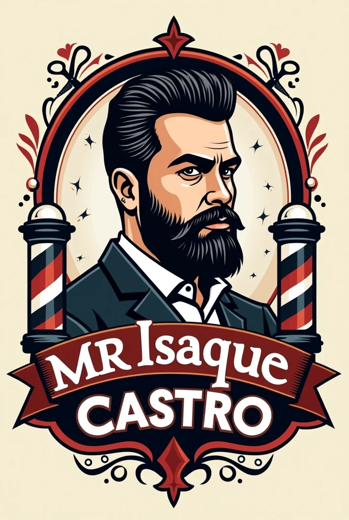 Logo image barber shop with the name MR Isaque castro WITH A MAN