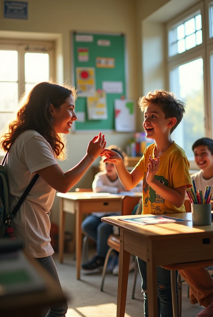 The teacher twisting the students' fingers
