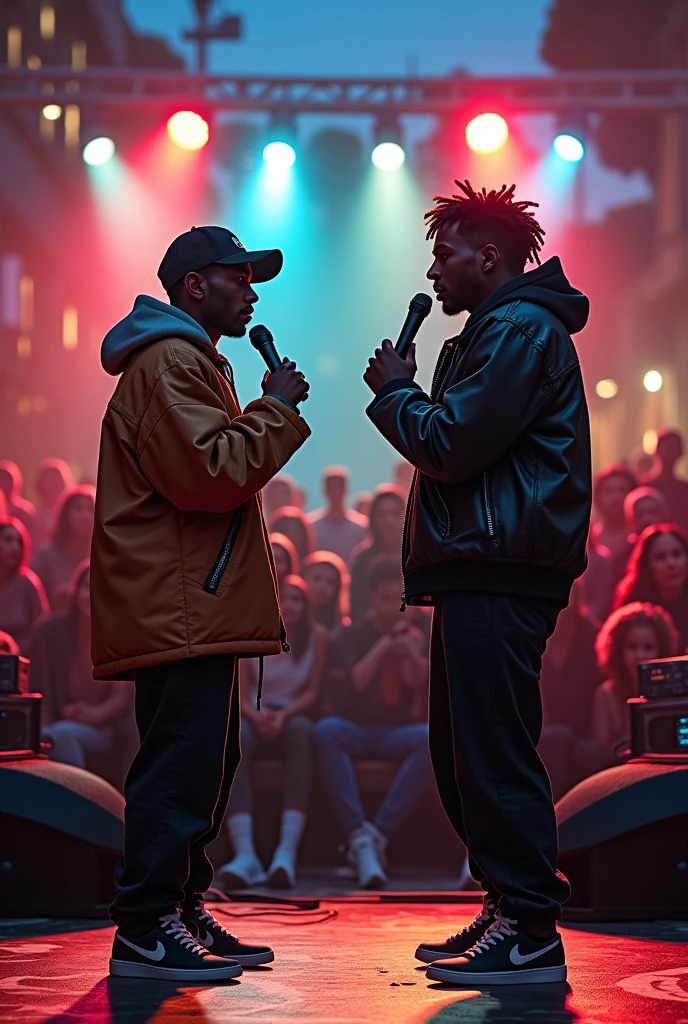 Rhyme battle with microphone and audience 