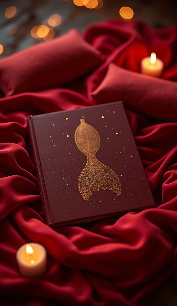 Create an illustrative book cover featuring an intimate and sensual setting. The design should include a subtly detailed illustration of an intimate toy, placed within a warm and inviting environment. The color palette should focus on rich, deep reds and other warm tones to evoke feelings of sensuality and comfort. The background should suggest an intimate atmosphere, perhaps with soft textures like silk or satin, without being overly explicit. The overall design should be elegant and suggestive, capturing the essence of exploration and connection without the need for any text.