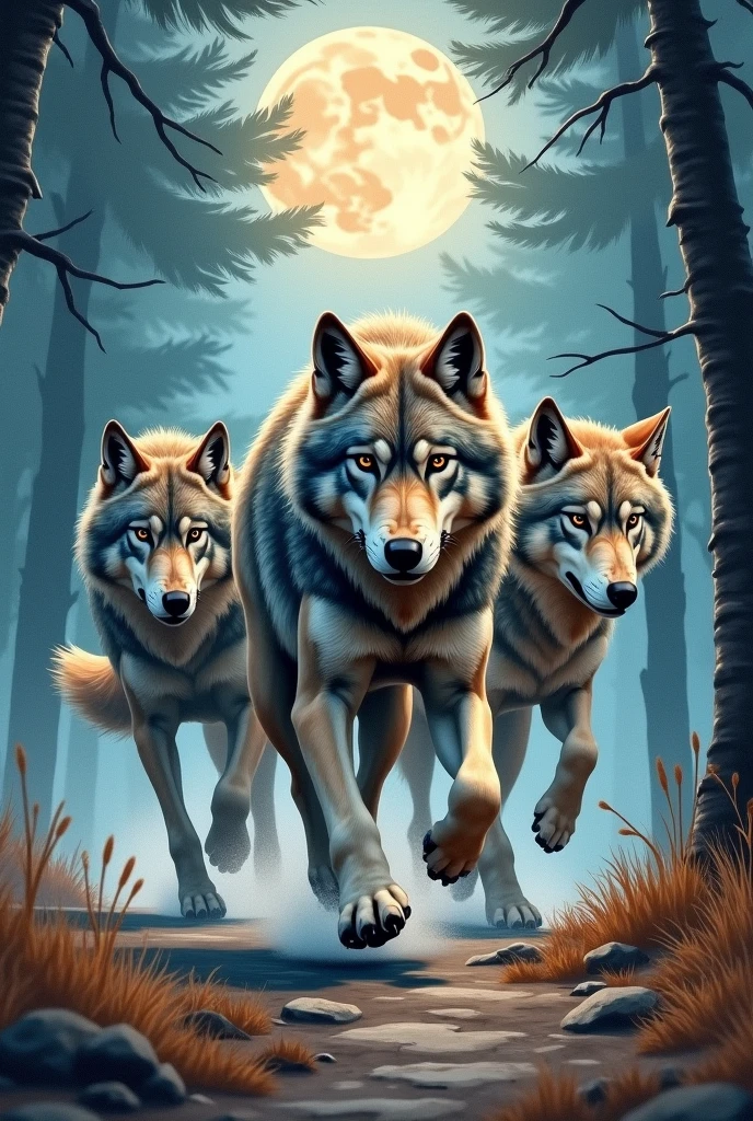 Running wolves tattoo