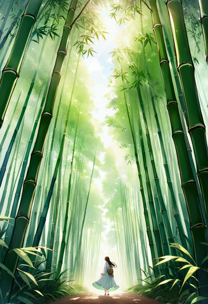 Looking up at the bamboo forest.Green bamboo forest towers into the clouds,The branches and leaves are whirling,Swaying gently in the wind。The sun shines through the gaps,Be in the middle of it,It’s like entering a paradise that goes back in time,Far away from the hustle and bustle,Only the tranquility and beauty of nature remain。Bamboo Forest Scene,It will definitely give people a refreshing feeling、A refreshing experience。