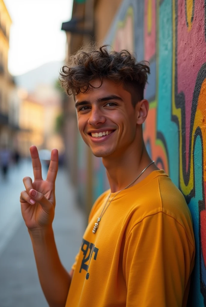 there is a man that is making a peace sign with his hand, caio santos, young spanish man, Matthew 9 5, 18 years old, taken at the beginning of 2020, Ismail, monocelha, about 19 years old, beautiful young man, , perfect face and , wide shaved and clean face