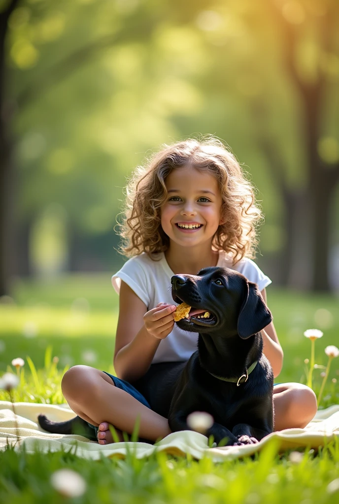 Uma preta de cabelo preto ,sorriso no rosto , Dalmatian puppy with tongue sticking out next to girl