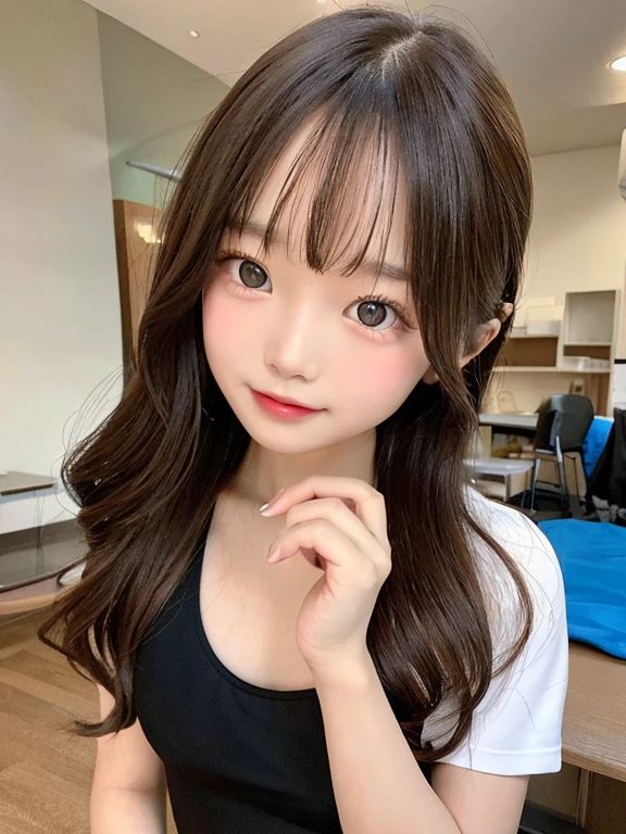 9 , elementarirl, full body:1.4, best qua1.6, 8K, (Extremely detailed eyes:1.2, Extremely detailed face:1.2), very cute face, big breast, black school swimsuit, no bra, nipple, 1 girl, outdoor, open mouth, Smile slightly, musume san, long hair, bangs, brown hair, brown eyes, 