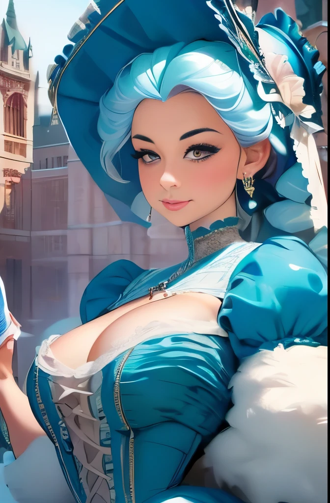 a close up of a woman in a dress with a hat on, a pastel inspired by Nina Petrovna Valetova, tumblr, rococo, olivia culpo as milady de winter, victorian style costume, with victorian clothing, dressed in a medieval lacy, a beautiful victorian woman, nina dobrev, in victorian aristocrat, victorian inspired clothing, in costume