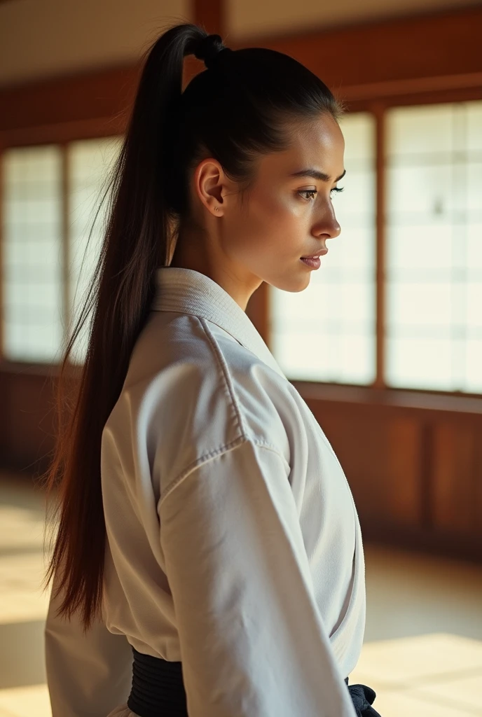 Attractive woman practicing aikido