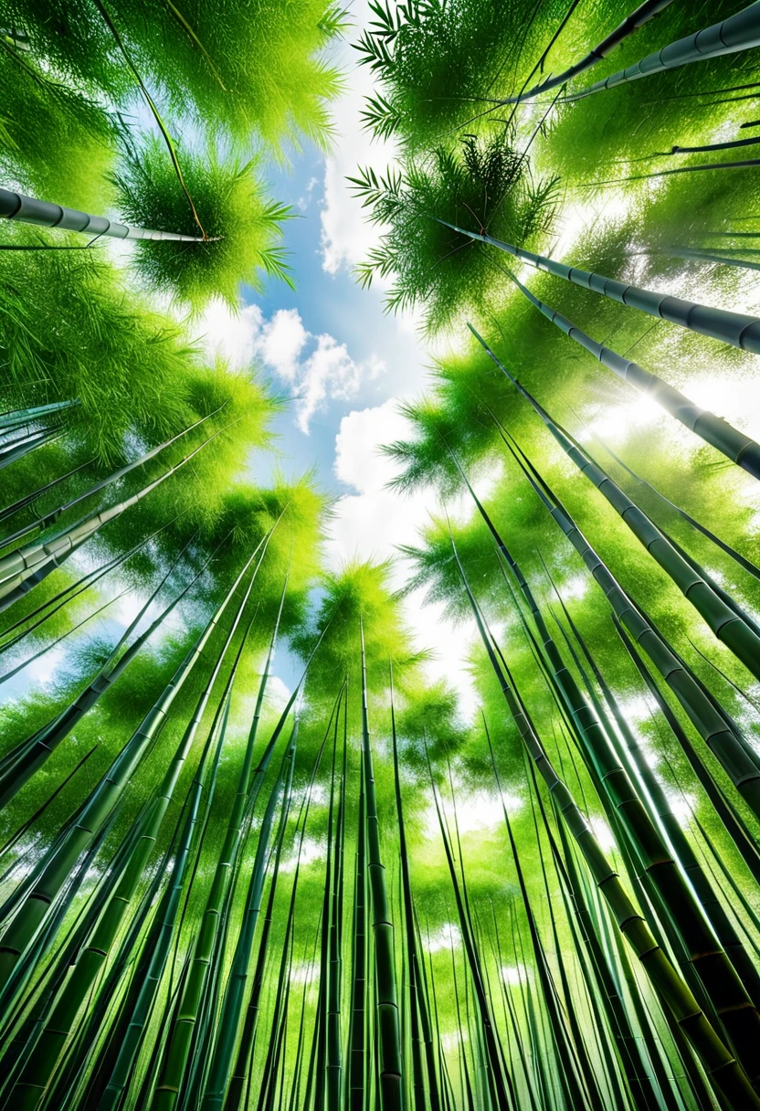 Looking up at the bamboo forest.Green bamboo forest towers into the clouds,The branches and leaves are whirling,Swaying gently in the wind。The sun shines through the gaps,Be in the middle of it,It’s like entering a paradise that goes back in time,Far away from the hustle and bustle,Only the tranquility and beauty of nature remain。Bamboo Forest Scene,It will definitely give people a refreshing feeling、A refreshing experience。