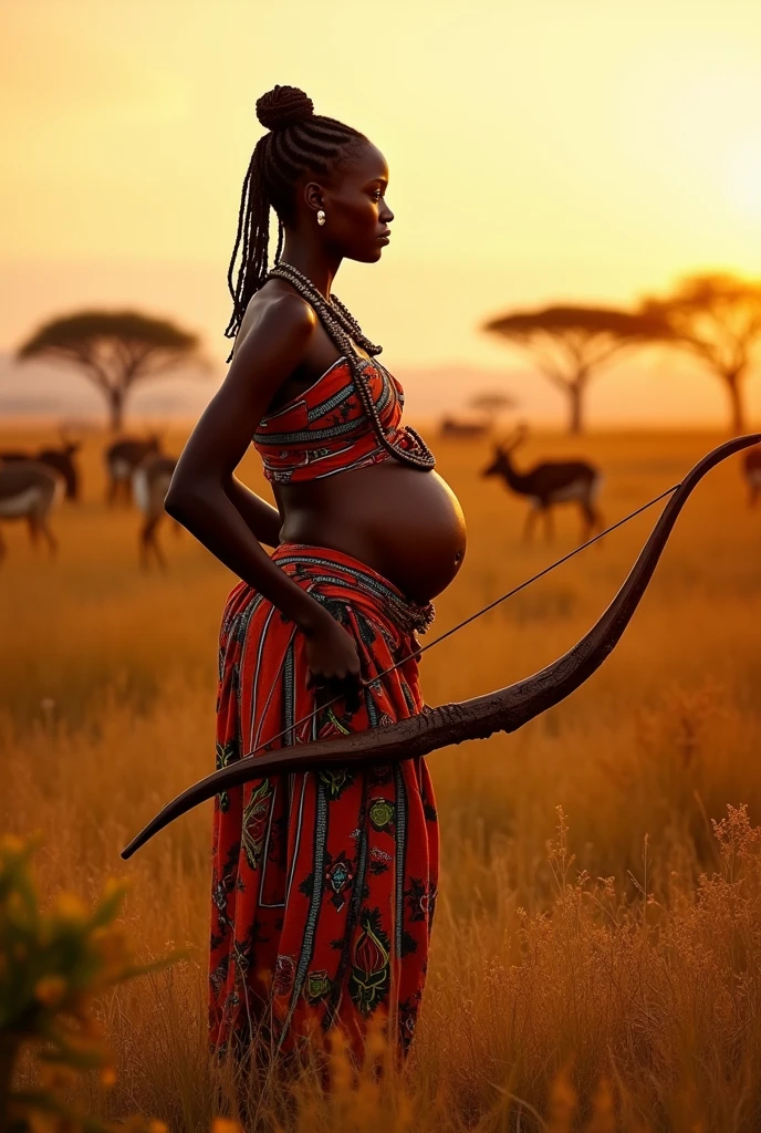 african woman pregnant hunter bow