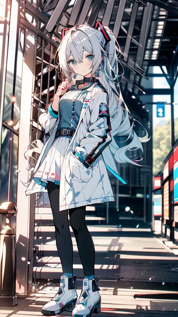 masterpiece,colorful,The best quality at its best,solo,One person,boots,Green Eyes,High resolution,View your viewers,Stand on your own two feet,White coat,(uniform:1.3),Put your hands in your pockets, 長い青い髪と白いシャツと黒いスカートを着たAnime, hatsune miku, Portrait of hatsune miku, hatsune miku short hair, Vocaloid, Hatsune Miku portrait, friend, Mikudayo, 青緑色の髪のAnime, hatsune miku cosplay, Hatsune Miku's Face, Animeスタイル4 K, Anime, 魅力的なAnime