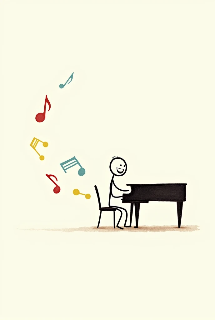 a stickman playing the piano, SUPER SIMPLE drawing