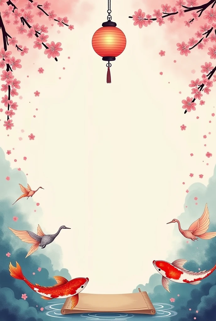 Create a Japan themed birthday invitation image, put Japanese details, leave a space where you can put the date, place and time