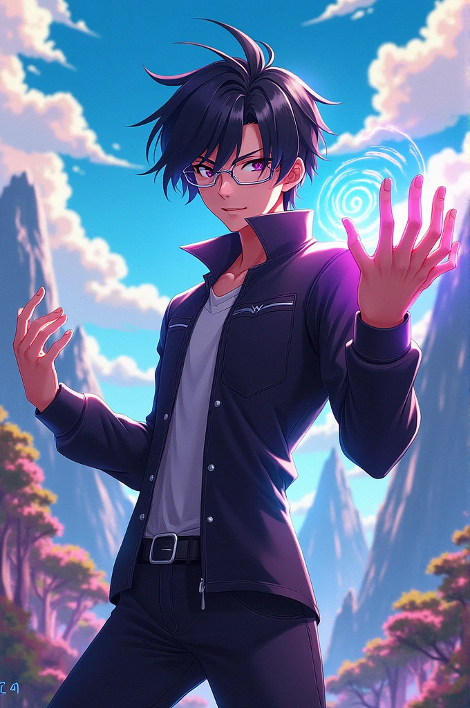 I created a male anime character with video game power, black hair, and glasses. 