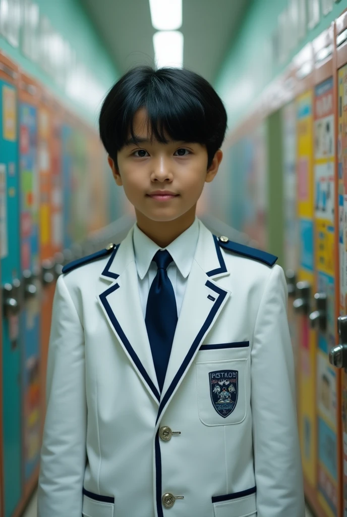 A young high school student with black hair and a teardrop mole is wearing a handsome uniform