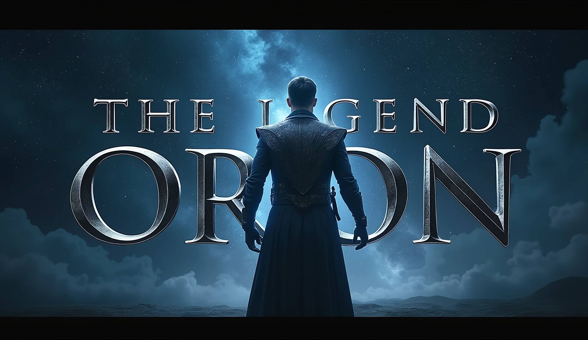  "prompt": "A YouTube thumbnail featuring a hero-like figure standing tall against a backdrop of deep space blues and blacks with glowing stars. The character has a determined expression, with their eyes looking upward towards the sky. The background features the Orion constellation subtly visible among the stars. The text 'The Legend Orion' is in bold, metallic silver font. A soft glow or aura surrounds the character, adding to the epic feel of the image."