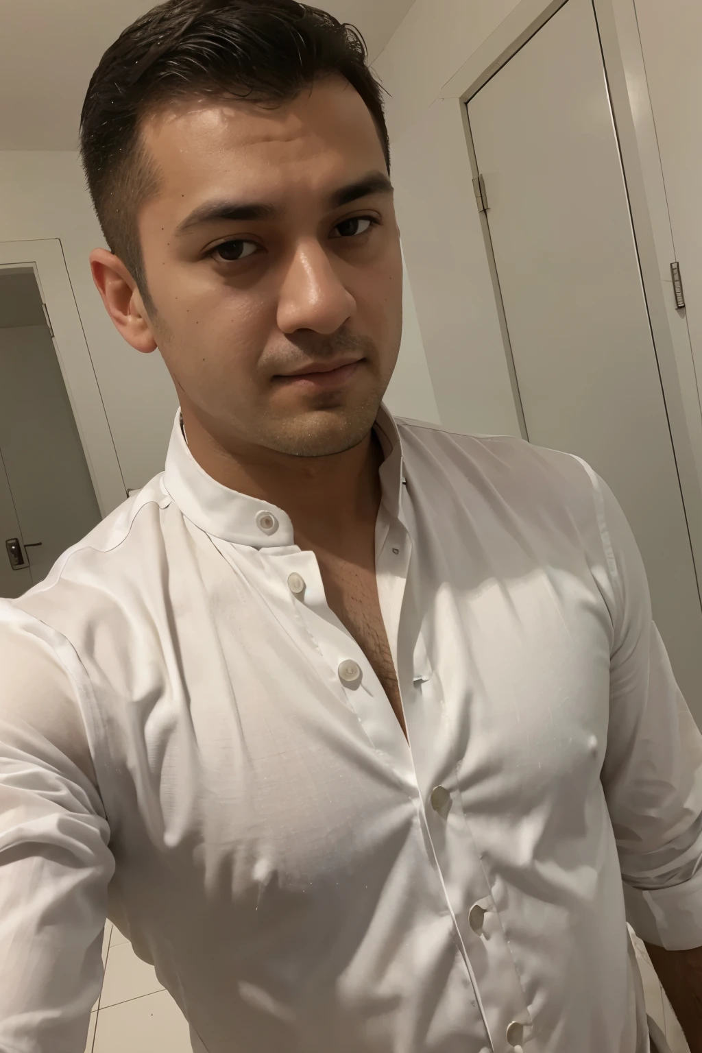 Sultan  wear hit white chemis and get ready for a the party he take a selfie open shirt or chemise
