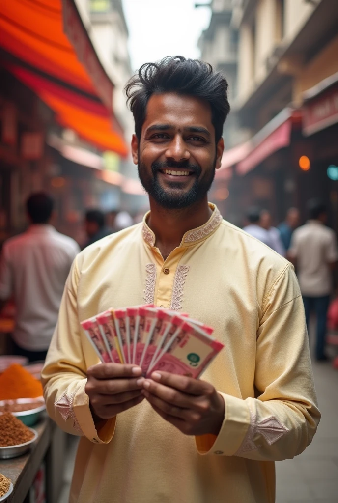 Indian man holding indian rupees