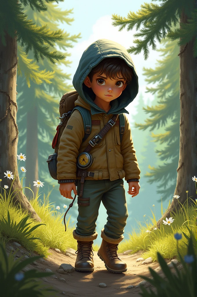 Khaki jacket with black hood