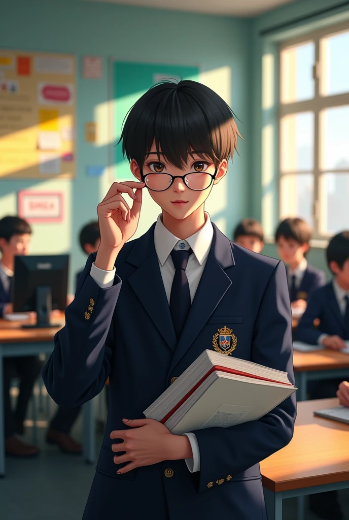 Illustration of a black-haired male high school student wearing a uniform