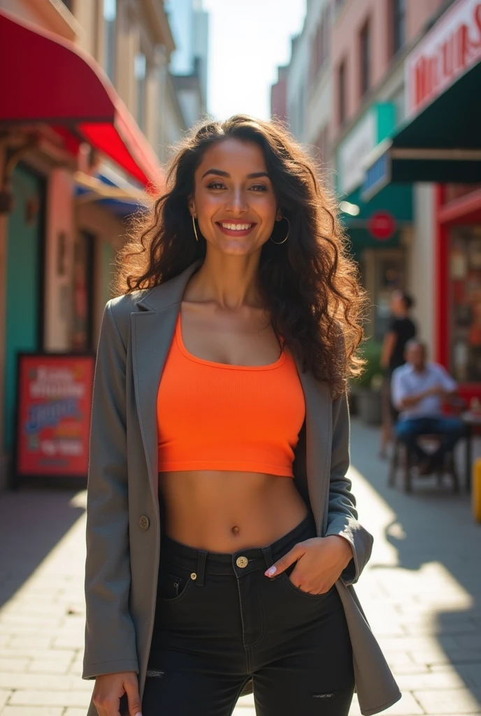 Belle fille en crop top et veste 