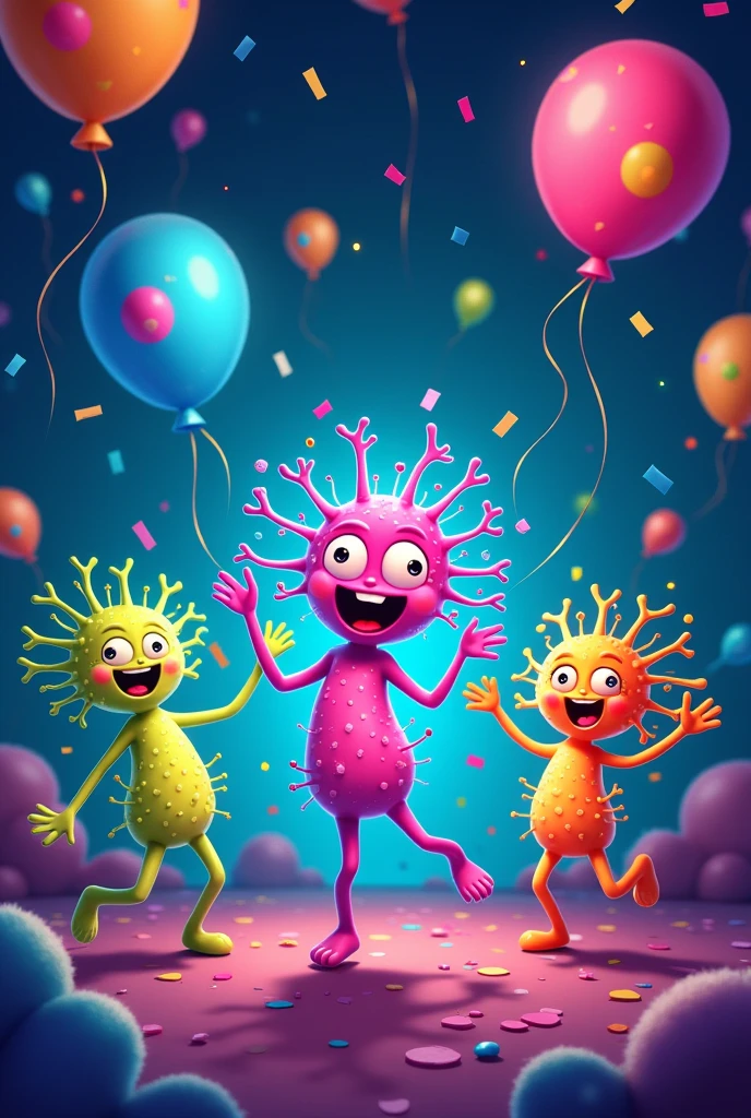 A party with neurons dancing in a cartoonish way