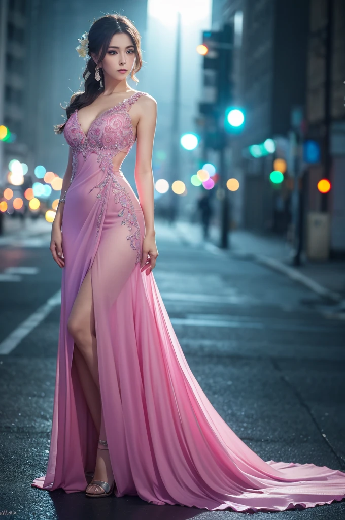 ((full body)),standing,slim,seethrough oneoiecedress,eautiful eyes, beautiful lips, extremely face, longeyelashes, elegant lady, (best quality,4k,8k,highres,masterpiece:1.2),ultra-detailed,(photorealistic,photo-realistic:1.37),studio lighting,ultra-fine painting,sharp focus,physically-based rendering,professional,vivid colors,bokeh,intricate details,