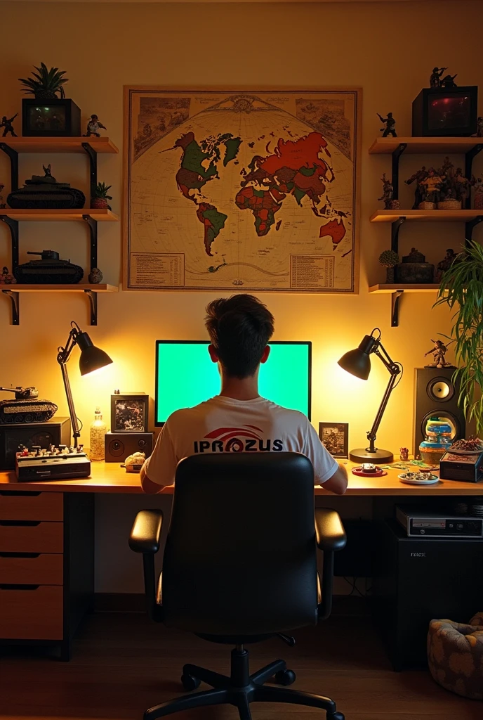 imagine set up of a YouTuber who love history and more exactly North Africa and ww one and two and soccer and in the same time like gaming
Give all the room sides