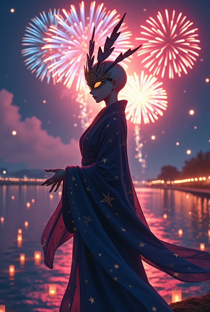 Genderless masked human anime style fireworks