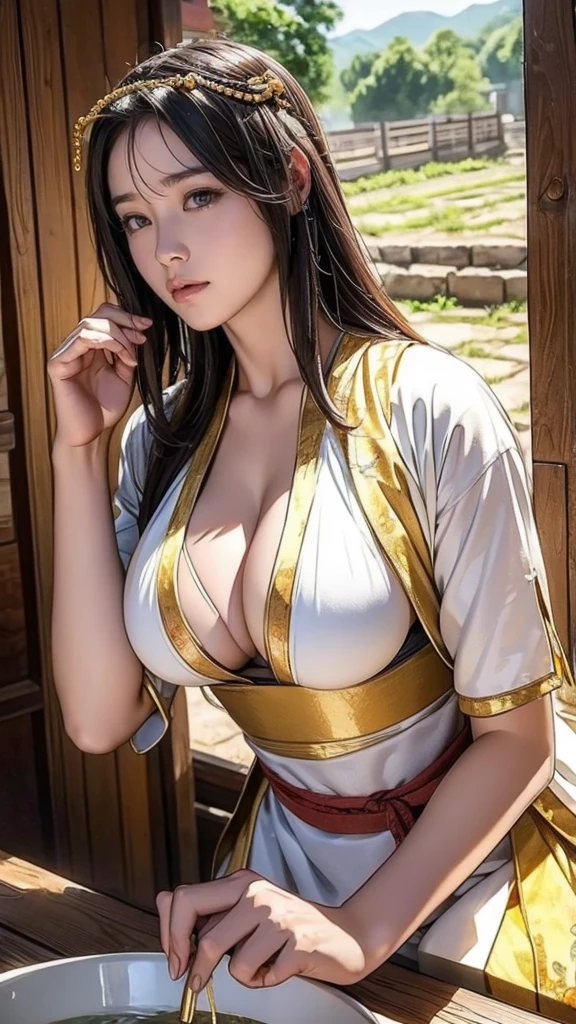 ((Ancient Han Dynasty Costume))、A with big breasts and beautiful cleavage、Brewing sake in the countryside
