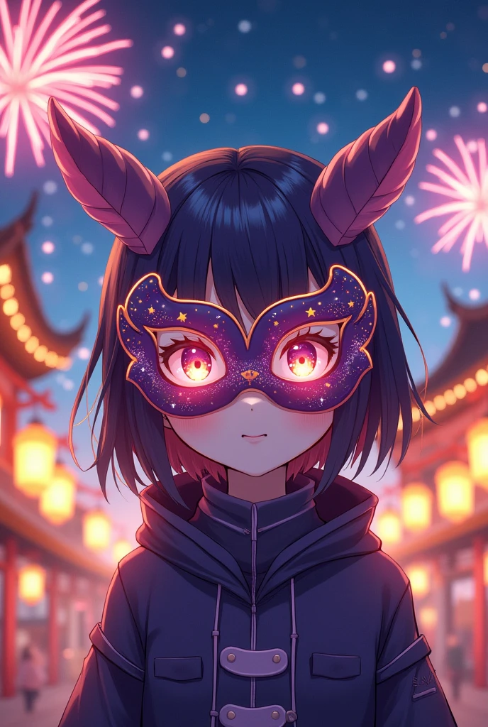 A masked, genderless human anime-style firework is cute