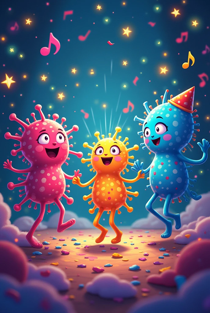 A party with neurons dancing in a cartoonish way