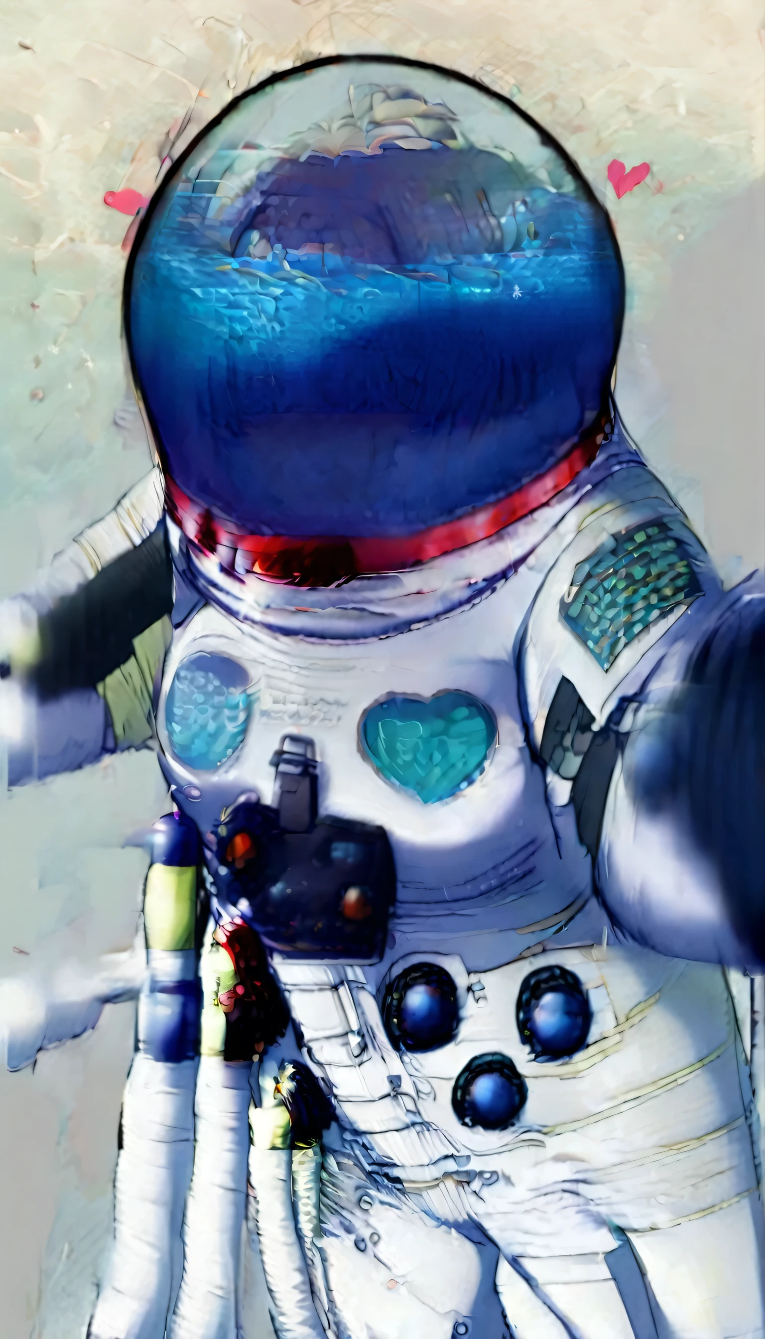 (spacesuit:1.15), white cargo pants, astronaut)bubble helmet, space helmet , , indoors,underwater, masterpiece, best quality, 1girl, solo, short hair, , ,(heart sayings:1.2), , trembling, HARD TO BREATH,, fog,water on the face, drowning, water torture, water in the helmet, green visor helmet hands up, holding head,(Face covered in green water:1.3), from above,on the bed, lying down