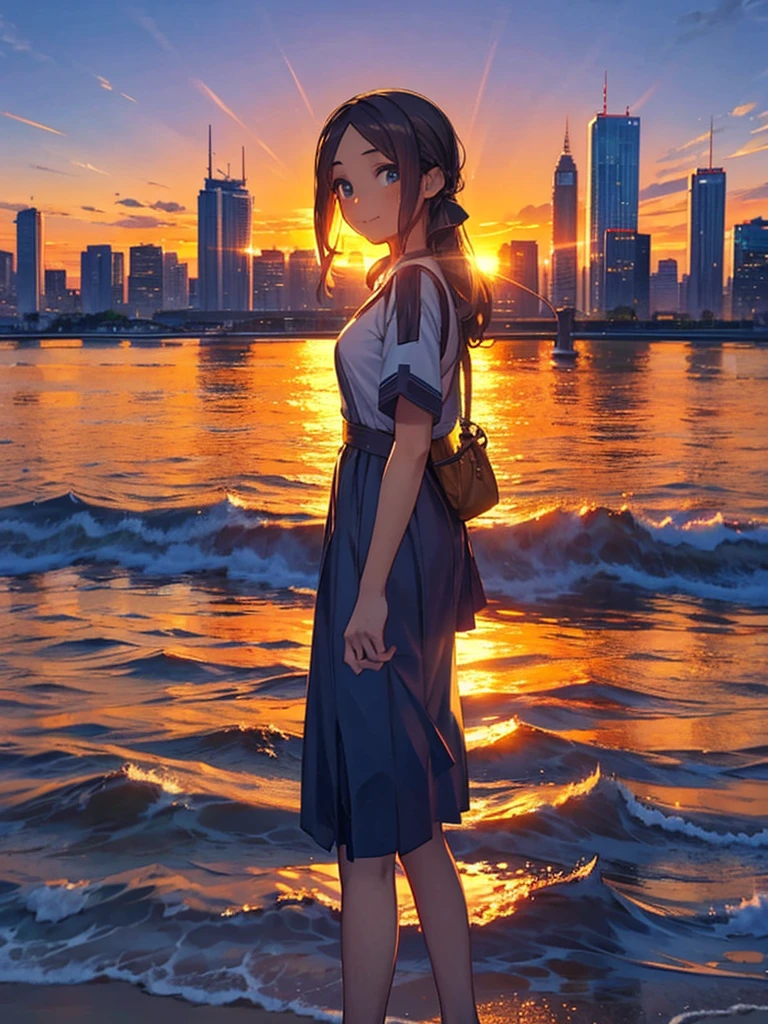 Cityscape, building, Skyline, sunset, Silhouette against a cloud background, meditation. Watching the beautiful sunset, sunset時に, sunset時, sunsetとともに, In the sunset, Nice views, Sunset view, With the sunset, sunset時に, During Golden Hour, looking sunset時に, Sunset in the background, Watching the sunset, Attention,, Very detailed,