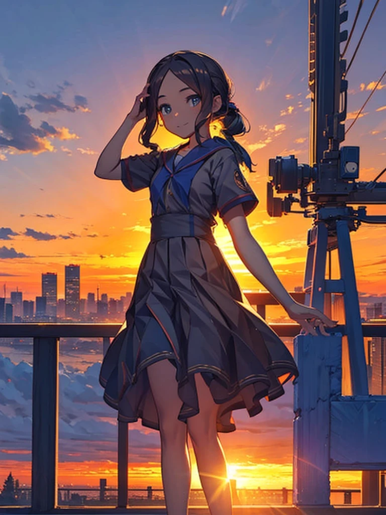 Cityscape, building, Skyline, sunset, Silhouette against a cloud background, meditation. Watching the beautiful sunset, sunset時に, sunset時, sunsetとともに, In the sunset, Nice views, Sunset view, With the sunset, sunset時に, During Golden Hour, looking sunset時に, Sunset in the background, Watching the sunset, Attention,, Very detailed,