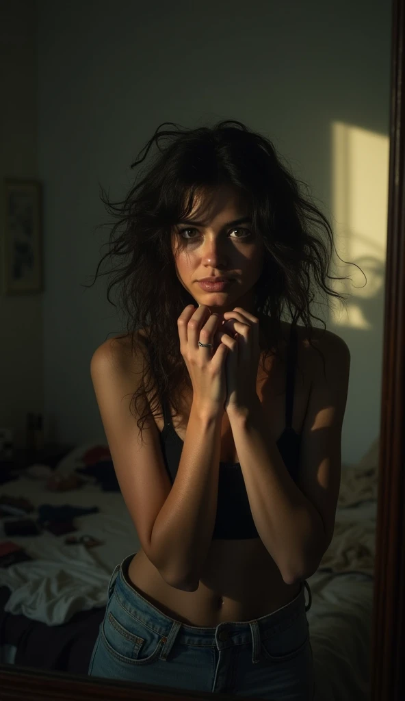 an image of a woman holding her hair as if it were hideous
